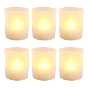 LumaBase Frosted Votives with Battery-Operated LED Lights, Amber - Set of 6 - 1 of 3