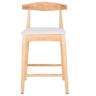 Mid Century Modern Design Solid Wood 24 Inch Bar Stool, Upholstered Bar Stool with Wood Legs (Natural Frame and Beige Cushions)