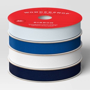 4pk Christmas Velvet Ribbon Gift Packaging Accessories White/Light & Dark Blues - Wondershop™ - 1 of 3