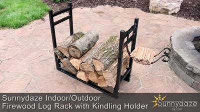 Bronze Steel Indoor/Outdoor Firewood Log Rack with Kindling Holder