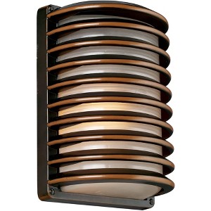 John Timberland Modern Industrial Outdoor Wall Light Fixture Rubbed Bronze Grid 10" Frosted Glass for Post Exterior Barn Deck House Porch Yard Patio - 1 of 4