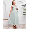 Maternity Dress Summer Ruffle Cap Sleeve V Neck Pleated Belted Midi Dress Baby Shower Photoshoot - 4 of 4