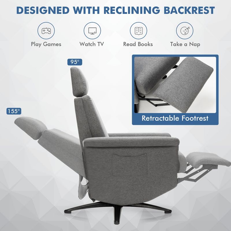 Costway Massage Recliner Chair Vibrating Sofa w/ Remote Control&Adjustable Headrest Grey, 5 of 11