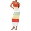 Clotth Womens Temperament Knitted Dress, Leisure Style Striped/Solid Color U-Neck Waist Hollow Sleeveless Backless Tie Up Long Skirt - 4 of 4