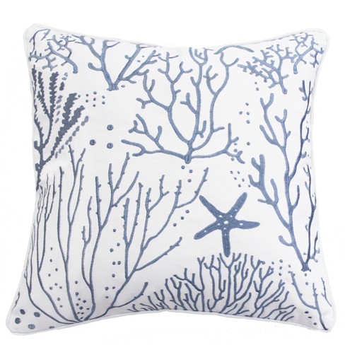 Threshold™ Embroidered Coral Square Throw Pillow Blue 