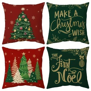Lomsoe 4 PCS Christmas Trees Throw Pillow CoversInch Red Green Xmas Trees Snowflakes Pine Cones Berries Pillows Home Decor. - 1 of 4