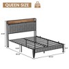Linen Upholstered Bed Frame with LED Lights, Platform Bed Frame with Storage Headboard&Charging Station, Heavy Duty Metal Slats Support - 2 of 4