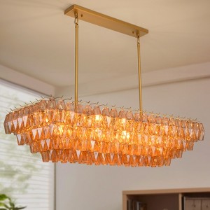 CityFurn 14-Light Modern Gold Rectangular Chandeliers Amber Glass Kitchen Island Lights - 1 of 4