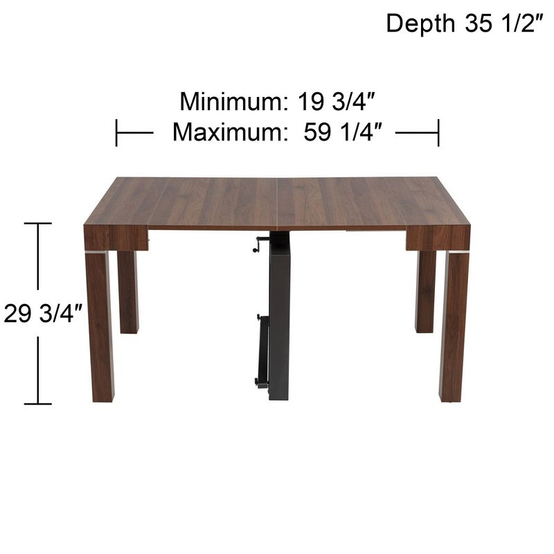 55 Downing Street Warhol Modern Distressed Walnut Wood Rectangular Dining Table 59 1/4" x 35 1/2" Brown 2-Leaf Extension for Spaces Living Room Dining, 4 of 10