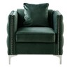 Velvet Chair with Nailhead Trim, Button Tufted and Throw Pillow for Living Room - 2 of 4