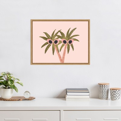 Palm Trees with Sunglasses Pink Canvas Wall Art Print