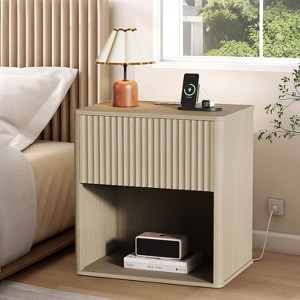 Nightstand Set of 2 with Charging Station & LED, Fluted Bedside Tables, Wide Modern Stand for Bedroom, Living Room, Office - 1 of 4