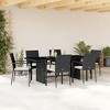 vidaXL 7 Piece Patio Dining Set with Cushions - Black Poly Rattan/Tempered Glass Table - Outdoor Garden Backyard Furniture - 2 of 4