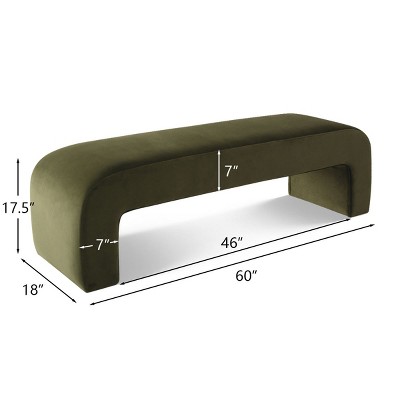 Lily 60'' Sage Green Velvet Waterfall Upholstered Bench with Storage