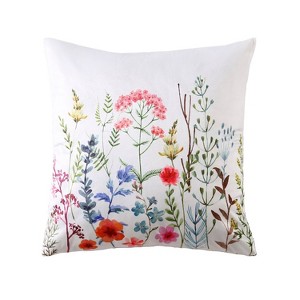 18"x18" Elena Printed Velvet Square Throw Pillow White - Crescent & Starlight: Floral Branch Design, Indoor Polyester Fill, Zippered - 1 of 4