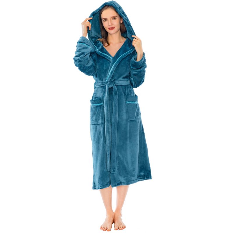 PAVILIA Fleece Robe For Women, Plush Warm Bathrobe, Fluffy Soft Spa Long Lightweight Fuzzy Cozy, Satin Trim, 1 of 7