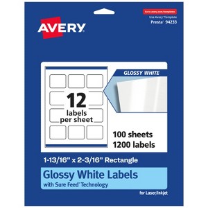 Avery Glossy White Rectangle Labels with Sure Feed, 1-13/16" x 2-3/16" - 1 of 4
