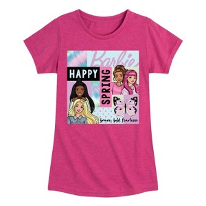 Girls' - Barbie - Happy Spring Fitted Short Sleeve Graphic T-Shirt - 1 of 3