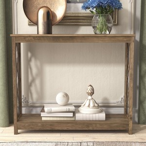Galano Heron 38.1 in. Standard Rectangle Wood Console Table in Knotty Oak, Dusty Gray Oak - 1 of 4