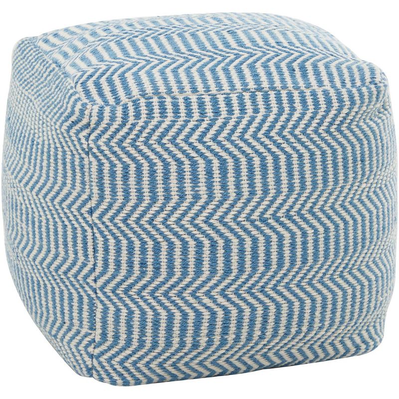 Trullo Blue and White Zigzag Hand Woven PET Yarn Pouf Ottoman, 1 of 2