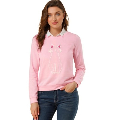 INSPIRE CHIC Women's Round Neck Cat Printed Sweatshirt