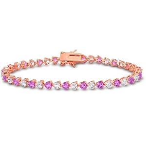 EVERLY JEWELRY |  18K Rose Gold Plated Silver 12 CT TGW Created Pink Sapphire and Created White Sapphire Bracelet - 1 of 4