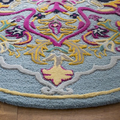 Hand-Tufted Reversible Blue Wool Round Rug, 59"