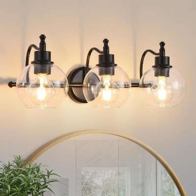 MaseiKar 3-Light Bathroom Vanity Light, 22" Modern Brushed Gold Wall Fixture with Clear Glass Shades, E26 Base for Mirror, Kitchen, Living Room