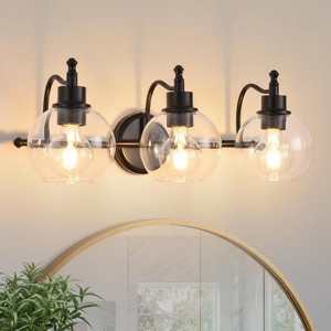 MaseiKar 3-Light Bathroom Vanity Light, 22" Modern Brushed Gold Wall Fixture with Clear Glass Shades, E26 Base for Mirror, Kitchen, Living Room - 1 of 4