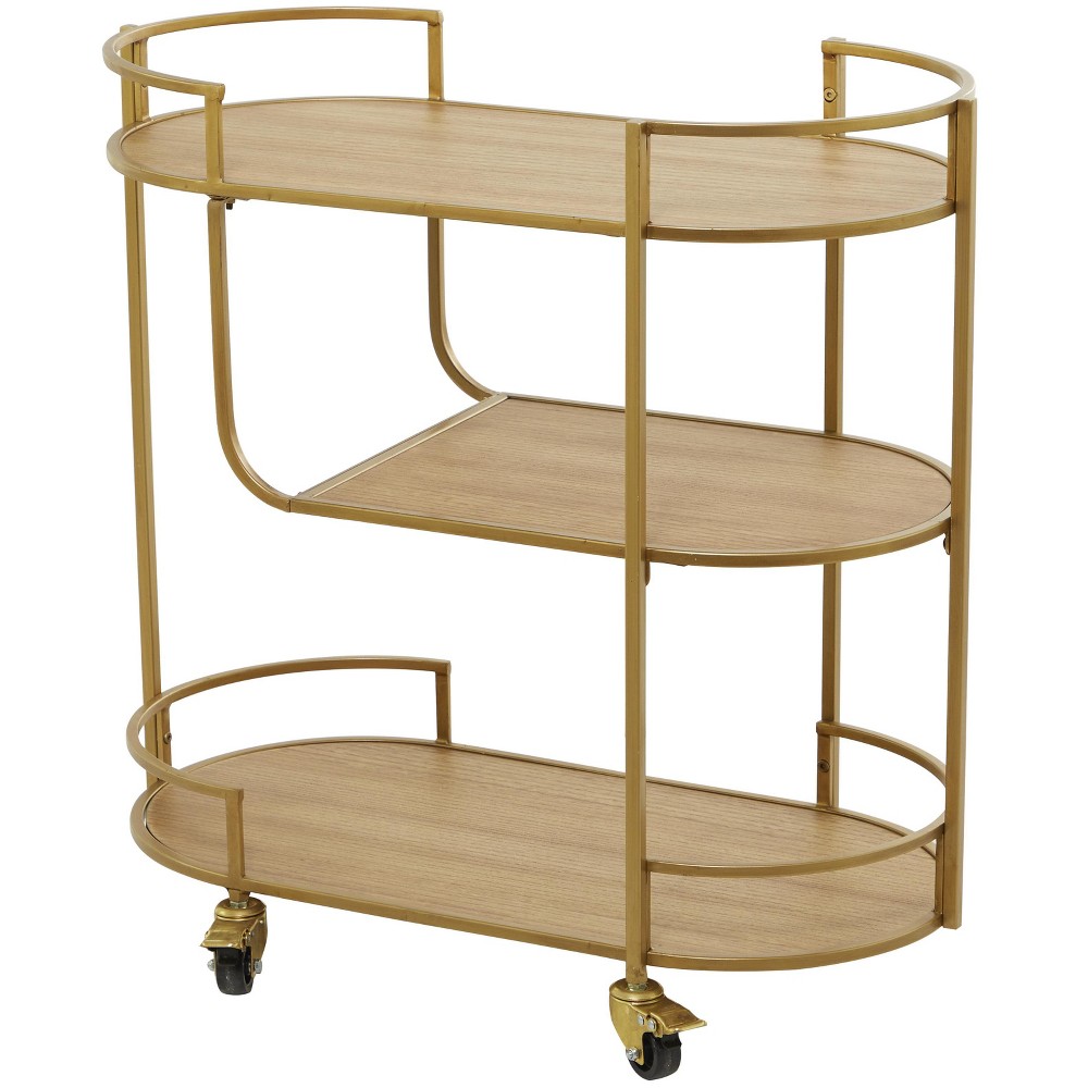 Contemporary Metal and Wood Bar Cart Gold - Olivia & May: No Assembly, 3-Tier, Indoor Use