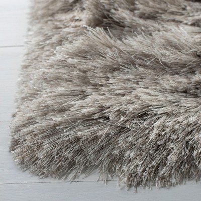 Light Grey Hand-Tufted Square Synthetic Shag Area Rug