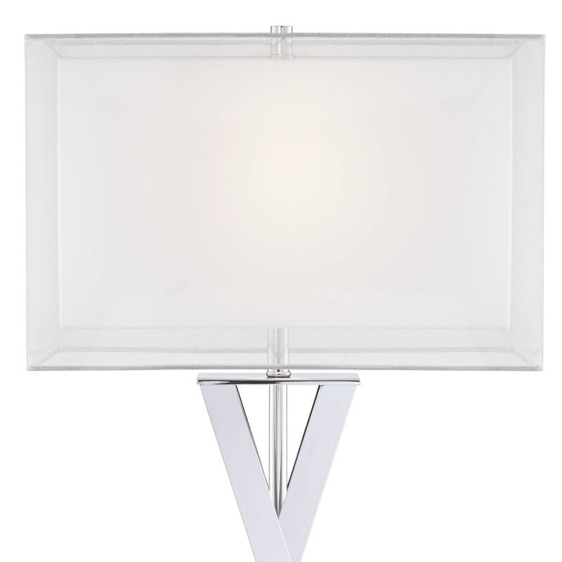 Possini Euro Design Proxima Modern Table Lamp with Acrylic Riser 28" Tall Chrome Sheer Outer White Inner Rectangular Shade for Bedroom Living Room, 3 of 8