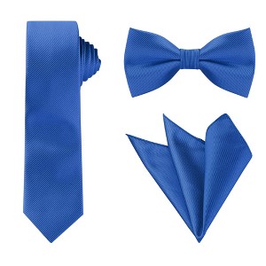 Allegra K Men's Solid Color Wedding Business Pocket Square Necktie Bowtie Set - 1 of 4
