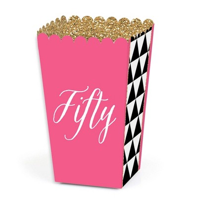 Big Dot of Happiness Chic 50th Birthday - Pink, Black and Gold - Birthday Party Favor Popcorn Treat Boxes - Set of 12