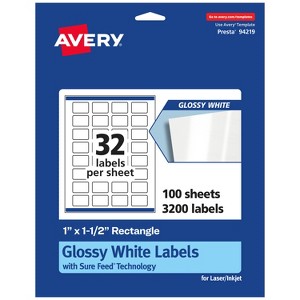 Avery Glossy White Rectangle Labels with Sure Feed, 1" x 1.5" - 1 of 4