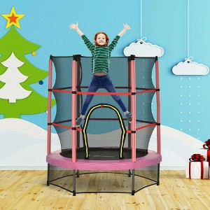 Resenkos 4.6-Ft Children's Trampoline with Basketball Hoop and Safety Net - Red Pink - 1 of 4