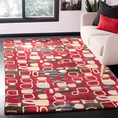 Red and Multi Wool Handmade Tufted 4' x 6' Area Rug