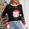 Womens Christmas Sweater Pullover Long Sleeve Crewneck Sequin Ugly Christmas Sweater Better Not Pout Funny Saying Christmas Cat Sweater - 3 of 4