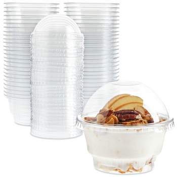Juvale 50-Pack 5 oz Plastic Dessert Cups with Lids - Bulk Ice Cream Containers with Dome Lids (Clear)