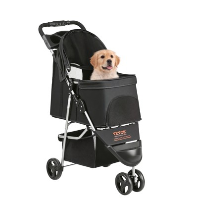 VEVOR Pet Stroller, 3 Wheels Dog Stroller Rotate with Brakes, 35lbs Weight Capacity, Puppy Stroller with Front Pedal, Velcro, Storage Basket