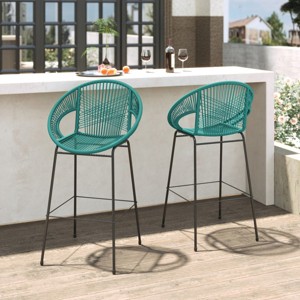Set of 4 Outdoor Patio Barstools,Faux Wicker Bar Stools with Iron Frame,Modern Woven Bar Chairs for Garden or Balcony-Cuddlewood - 1 of 4