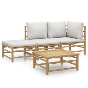 vidaXL Bamboo Patio Lounge Set - 4 Piece Outdoor Furniture Set with Light Gray Cushions, Modular Design for Personal Configuration - 1 of 4