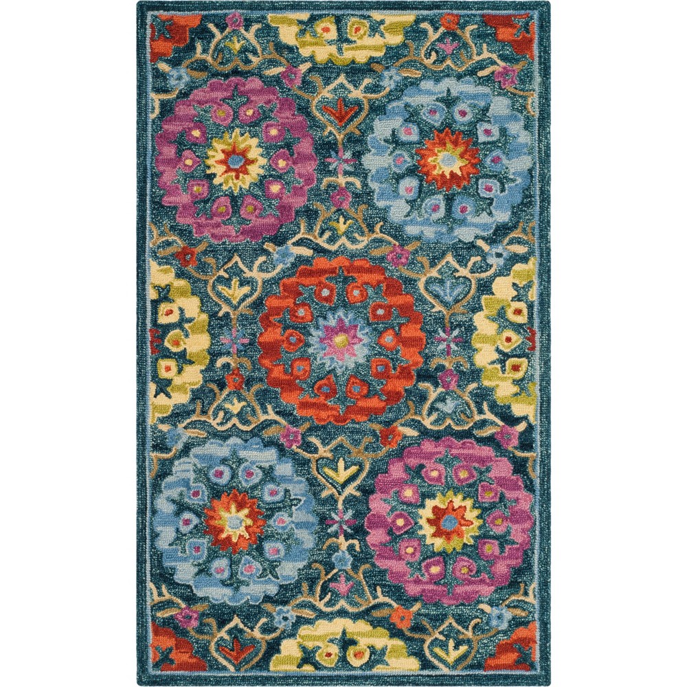 3'x5' Lakesha Floral Hooked Rug Blue/Multi - Safavieh