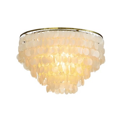 ALOADECOR Unique/Statement Coastal Natural Capiz Shell Round Tiered Chandelier