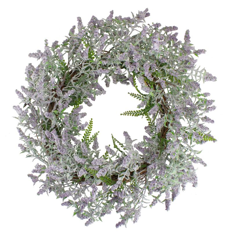 Northlight Lavender and Leaves Spring Floral Artificial Wreath, Purple - 22-Inch, 1 of 4