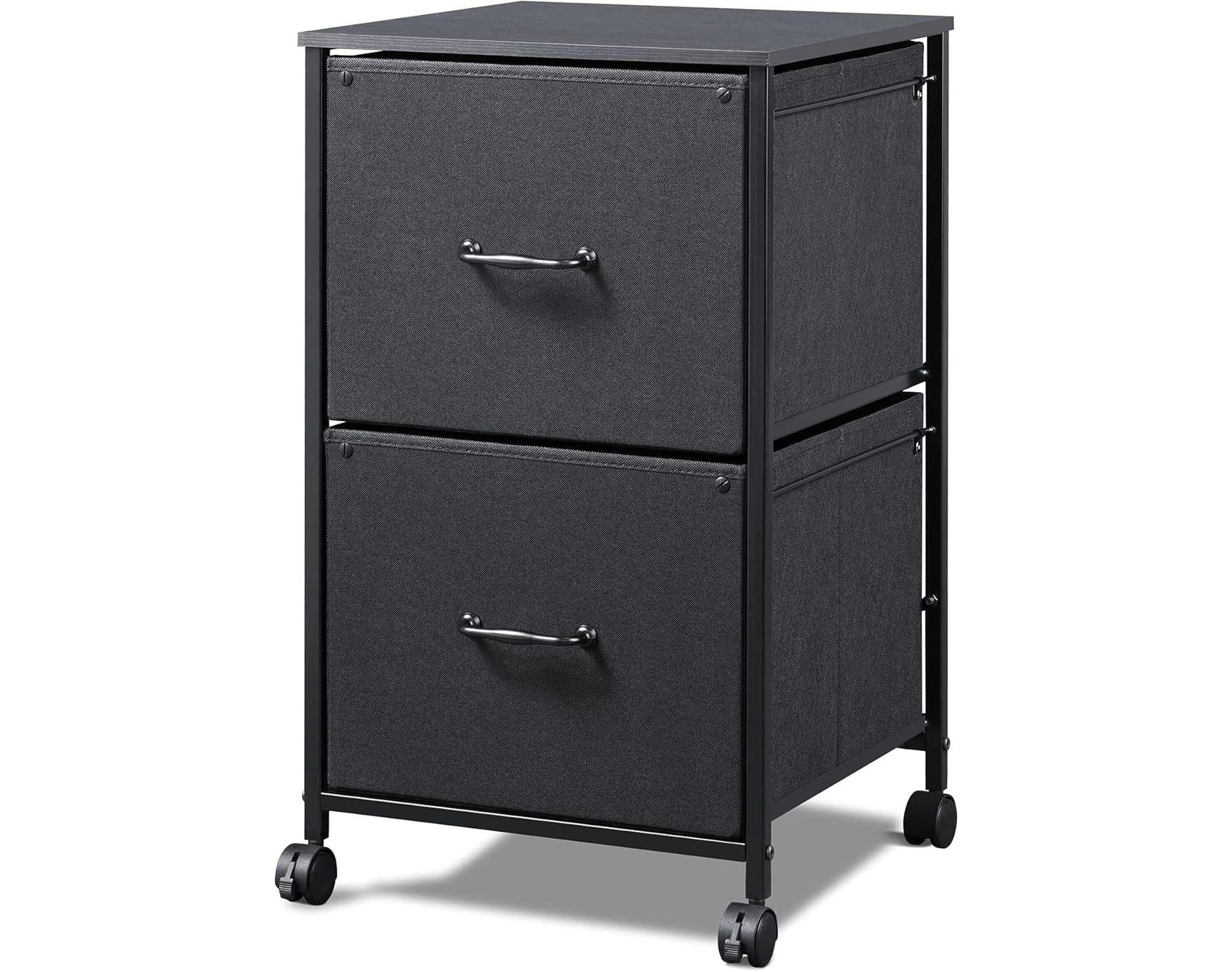 GALAXHERO  2 Drawer Mobile File Cabinet, Rolling Printer Stand, Fabric Vertical Filing Cabinet fits A4 or Letter Size for Home Office, Black