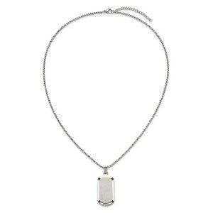 Chisel Stainless Steel Brushed and Polished Black Cubic Zirconia Dog Tag on a 20" Box Chain Necklace - 1 of 4