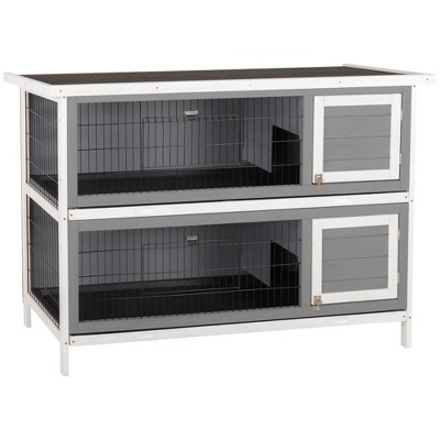 PawHut 54" 2-Story Large Rabbit Hutch Bunny Cage Wooden Pet House Small Animal Habitat with Lockable Doors, No Leak Tray and waterproof Roof for Outdoor/Indoor