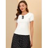 INSPIRE CHIC Women's Bow Neck Solid Short Sleeve Peter Pan Collar Blouse - 4 of 4