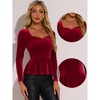 INSPIRE CHIC Women's Elegant Sweetheart Neck Long Sleeve Velvet Peplum Top - 2 of 4